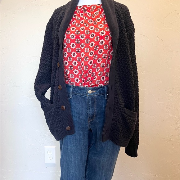 J Crew navy chunky cotton cable-knit shawl collar Cardigan Sweater - Picture 1 of 17